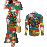 Senegal Couples Matching Mermaid Dress and Long Sleeve Button Shirt with Colorful Wildlife Graffiti and Nature Rises Roars Design - Wonder Print Shop