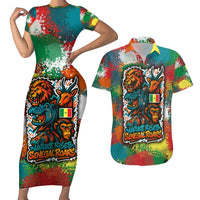 Senegal Couples Matching Short Sleeve Bodycon Dress and Hawaiian Shirt with Colorful Wildlife Graffiti and Nature Rises Roars Design - Wonder Print Shop