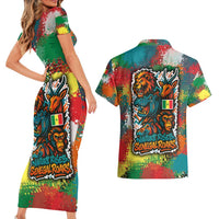 Senegal Couples Matching Short Sleeve Bodycon Dress and Hawaiian Shirt with Colorful Wildlife Graffiti and Nature Rises Roars Design - Wonder Print Shop