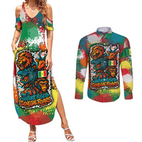 Senegal Couples Matching Summer Maxi Dress and Long Sleeve Button Shirt with Colorful Wildlife Graffiti and Nature Rises Roars Design - Wonder Print Shop