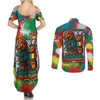 Senegal Couples Matching Summer Maxi Dress and Long Sleeve Button Shirt with Colorful Wildlife Graffiti and Nature Rises Roars Design - Wonder Print Shop