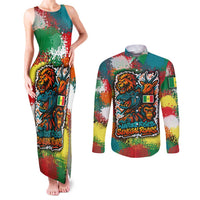 Senegal Couples Matching Tank Maxi Dress and Long Sleeve Button Shirt with Colorful Wildlife Graffiti and Nature Rises Roars Design - Wonder Print Shop