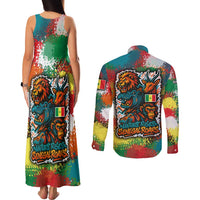 Senegal Couples Matching Tank Maxi Dress and Long Sleeve Button Shirt with Colorful Wildlife Graffiti and Nature Rises Roars Design - Wonder Print Shop