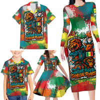 Senegal Family Matching Long Sleeve Bodycon Dress and Hawaiian Shirt with Colorful Wildlife Graffiti and Nature Rises Roars Design - Wonder Print Shop