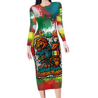 Senegal Family Matching Long Sleeve Bodycon Dress and Hawaiian Shirt with Colorful Wildlife Graffiti and Nature Rises Roars Design - Wonder Print Shop