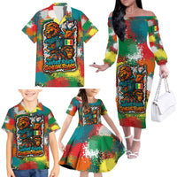 Senegal Family Matching Off The Shoulder Long Sleeve Dress and Hawaiian Shirt with Colorful Wildlife Graffiti and Nature Rises Roars Design - Wonder Print Shop