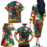 Senegal Family Matching Off The Shoulder Long Sleeve Dress and Hawaiian Shirt with Colorful Wildlife Graffiti and Nature Rises Roars Design - Wonder Print Shop
