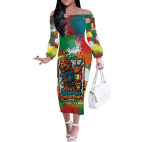 Senegal Family Matching Off The Shoulder Long Sleeve Dress and Hawaiian Shirt with Colorful Wildlife Graffiti and Nature Rises Roars Design - Wonder Print Shop