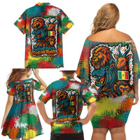 Senegal Family Matching Off Shoulder Short Dress and Hawaiian Shirt with Colorful Wildlife Graffiti and Nature Rises Roars Design - Wonder Print Shop
