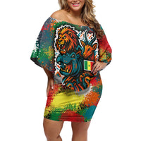 Senegal Family Matching Off Shoulder Short Dress and Hawaiian Shirt with Colorful Wildlife Graffiti and Nature Rises Roars Design - Wonder Print Shop