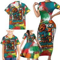 Senegal Family Matching Short Sleeve Bodycon Dress and Hawaiian Shirt with Colorful Wildlife Graffiti and Nature Rises Roars Design - Wonder Print Shop