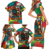 Senegal Family Matching Short Sleeve Bodycon Dress and Hawaiian Shirt with Colorful Wildlife Graffiti and Nature Rises Roars Design - Wonder Print Shop