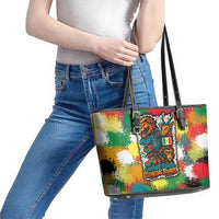Senegal Leather Tote Bag with Colorful Wildlife Graffiti and Nature Rises Roars Design - Wonder Print Shop