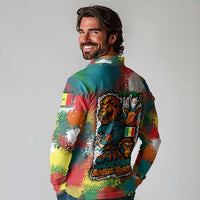 Senegal Long Sleeve Polo Shirt with Colorful Wildlife Graffiti and Nature Rises Roars Design - Wonder Print Shop