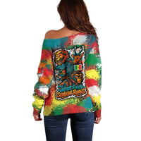 Senegal Off Shoulder Sweater with Colorful Wildlife Graffiti and Nature Rises Roars Design - Wonder Print Shop