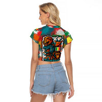 Senegal Raglan Cropped T Shirt with Colorful Wildlife Graffiti and Nature Rises Roars Design - Wonder Print Shop