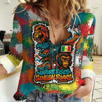 Senegal Women Casual Shirt with Colorful Wildlife Graffiti and Nature Rises Roars Design - Wonder Print Shop