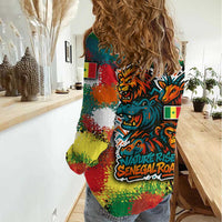 Senegal Women Casual Shirt with Colorful Wildlife Graffiti and Nature Rises Roars Design - Wonder Print Shop