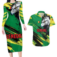 Senegal Couples Matching Long Sleeve Bodycon Dress and Hawaiian Shirt with Bold Eagle Graphic and Brushstroke Flag Colors Design - Wonder Print Shop