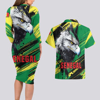 Senegal Couples Matching Long Sleeve Bodycon Dress and Hawaiian Shirt with Bold Eagle Graphic and Brushstroke Flag Colors Design - Wonder Print Shop