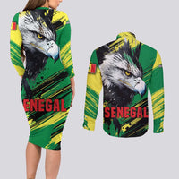 Senegal Couples Matching Long Sleeve Bodycon Dress and Long Sleeve Button Shirt with Bold Eagle Graphic and Brushstroke Flag Colors Design - Wonder Print Shop