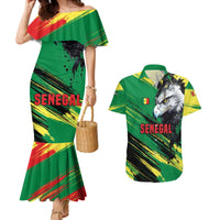 Senegal Couples Matching Mermaid Dress and Hawaiian Shirt with Bold Eagle Graphic and Brushstroke Flag Colors Design - Wonder Print Shop