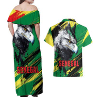 Senegal Couples Matching Off Shoulder Maxi Dress and Hawaiian Shirt with Bold Eagle Graphic and Brushstroke Flag Colors Design - Wonder Print Shop
