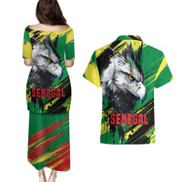Senegal Couples Matching Puletasi and Hawaiian Shirt with Bold Eagle Graphic and Brushstroke Flag Colors Design - Wonder Print Shop