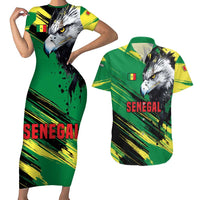 Senegal Couples Matching Short Sleeve Bodycon Dress and Hawaiian Shirt with Bold Eagle Graphic and Brushstroke Flag Colors Design - Wonder Print Shop