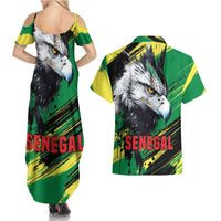 Senegal Couples Matching Summer Maxi Dress and Hawaiian Shirt with Bold Eagle Graphic and Brushstroke Flag Colors Design - Wonder Print Shop