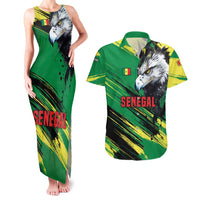 Senegal Couples Matching Tank Maxi Dress and Hawaiian Shirt with Bold Eagle Graphic and Brushstroke Flag Colors Design - Wonder Print Shop