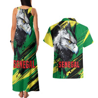 Senegal Couples Matching Tank Maxi Dress and Hawaiian Shirt with Bold Eagle Graphic and Brushstroke Flag Colors Design - Wonder Print Shop