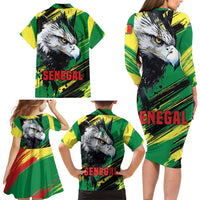 Senegal Family Matching Long Sleeve Bodycon Dress and Hawaiian Shirt with Bold Eagle Graphic and Brushstroke Flag Colors Design - Wonder Print Shop