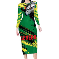 Senegal Family Matching Long Sleeve Bodycon Dress and Hawaiian Shirt with Bold Eagle Graphic and Brushstroke Flag Colors Design - Wonder Print Shop