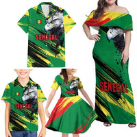 Senegal Family Matching Off Shoulder Maxi Dress and Hawaiian Shirt with Bold Eagle Graphic and Brushstroke Flag Colors Design - Wonder Print Shop