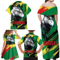 Senegal Family Matching Off Shoulder Maxi Dress and Hawaiian Shirt with Bold Eagle Graphic and Brushstroke Flag Colors Design - Wonder Print Shop
