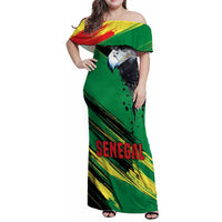 Senegal Family Matching Off Shoulder Maxi Dress and Hawaiian Shirt with Bold Eagle Graphic and Brushstroke Flag Colors Design - Wonder Print Shop