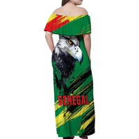 Senegal Family Matching Off Shoulder Maxi Dress and Hawaiian Shirt with Bold Eagle Graphic and Brushstroke Flag Colors Design - Wonder Print Shop