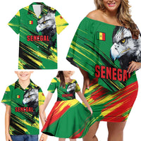 Senegal Family Matching Off Shoulder Short Dress and Hawaiian Shirt with Bold Eagle Graphic and Brushstroke Flag Colors Design - Wonder Print Shop