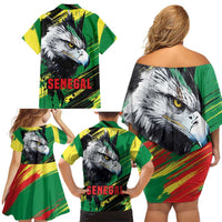 Senegal Family Matching Off Shoulder Short Dress and Hawaiian Shirt with Bold Eagle Graphic and Brushstroke Flag Colors Design - Wonder Print Shop