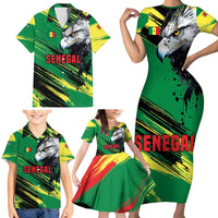 Senegal Family Matching Short Sleeve Bodycon Dress and Hawaiian Shirt with Bold Eagle Graphic and Brushstroke Flag Colors Design - Wonder Print Shop