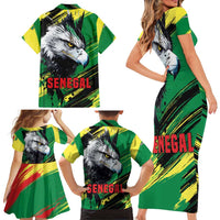 Senegal Family Matching Short Sleeve Bodycon Dress and Hawaiian Shirt with Bold Eagle Graphic and Brushstroke Flag Colors Design - Wonder Print Shop