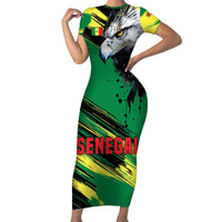 Senegal Family Matching Short Sleeve Bodycon Dress and Hawaiian Shirt with Bold Eagle Graphic and Brushstroke Flag Colors Design - Wonder Print Shop
