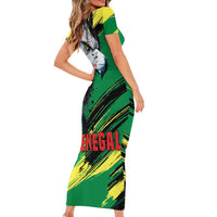 Senegal Family Matching Short Sleeve Bodycon Dress and Hawaiian Shirt with Bold Eagle Graphic and Brushstroke Flag Colors Design - Wonder Print Shop