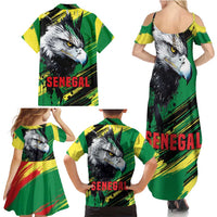 Senegal Family Matching Summer Maxi Dress and Hawaiian Shirt with Bold Eagle Graphic and Brushstroke Flag Colors Design - Wonder Print Shop