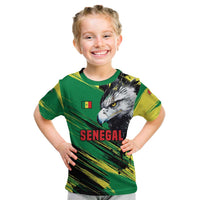 Senegal Kid T Shirt with Bold Eagle Graphic and Brushstroke Flag Colors Design - Wonder Print Shop