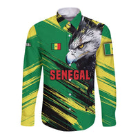 Senegal Long Sleeve Button Shirt with Bold Eagle Graphic and Brushstroke Flag Colors Design - Wonder Print Shop