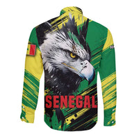 Senegal Long Sleeve Button Shirt with Bold Eagle Graphic and Brushstroke Flag Colors Design - Wonder Print Shop