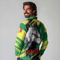 Senegal Long Sleeve Polo Shirt with Bold Eagle Graphic and Brushstroke Flag Colors Design - Wonder Print Shop