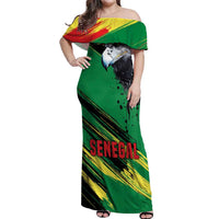 Senegal Off Shoulder Maxi Dress with Bold Eagle Graphic and Brushstroke Flag Colors Design - Wonder Print Shop